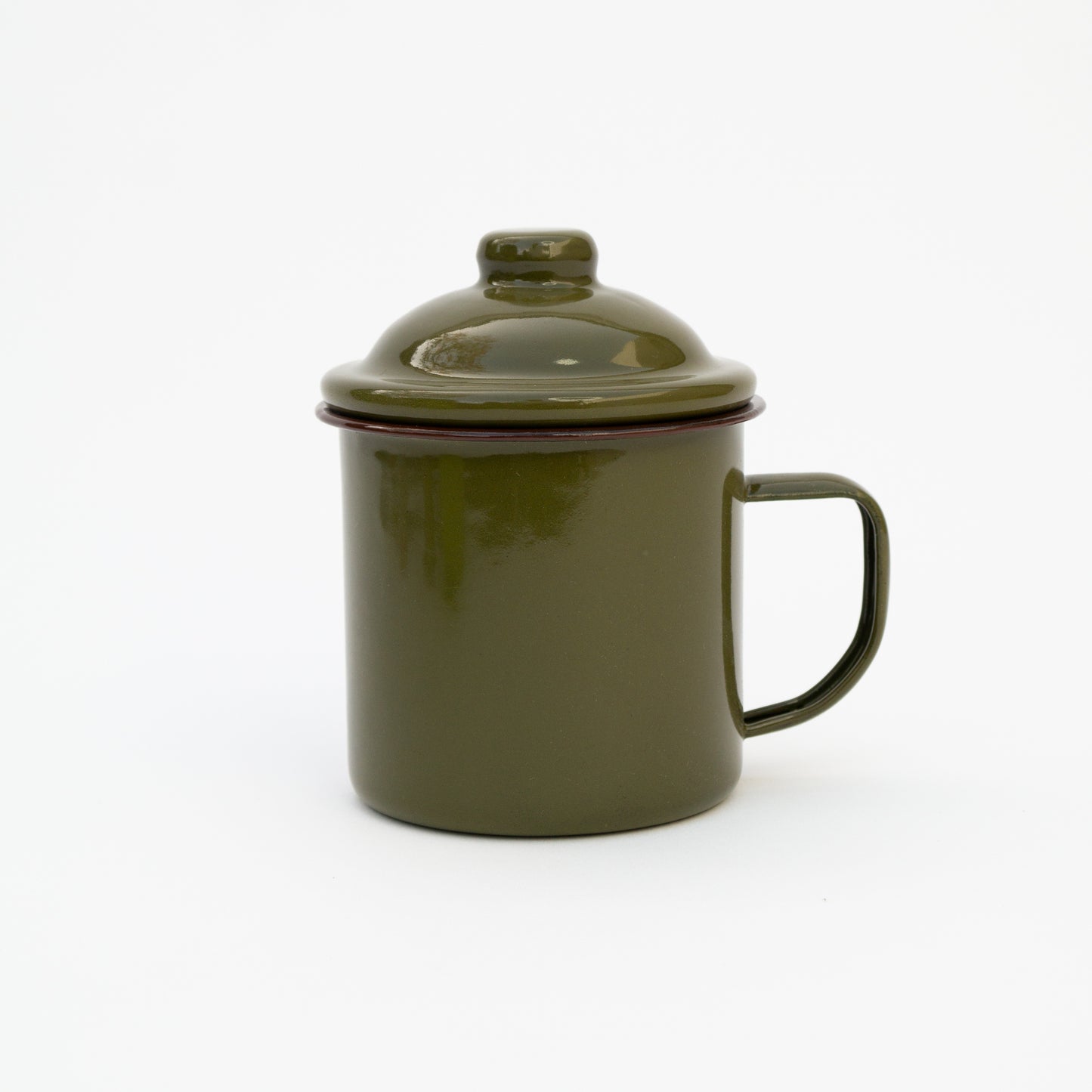 כוס אמייל ירוק זית עם מכסה