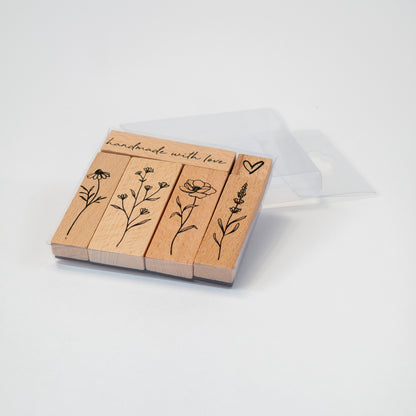 סט 6 חותמות גומי ועץ פרחוניות