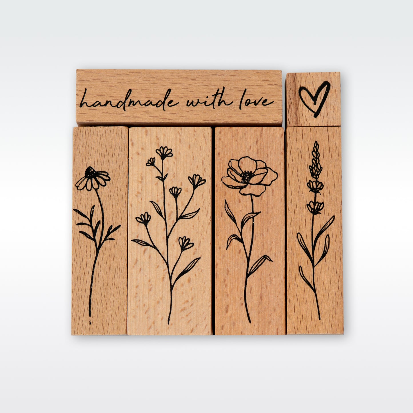 סט 6 חותמות גומי ועץ פרחוניות