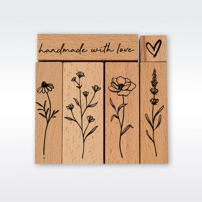 סט 6 חותמות גומי ועץ פרחוניות