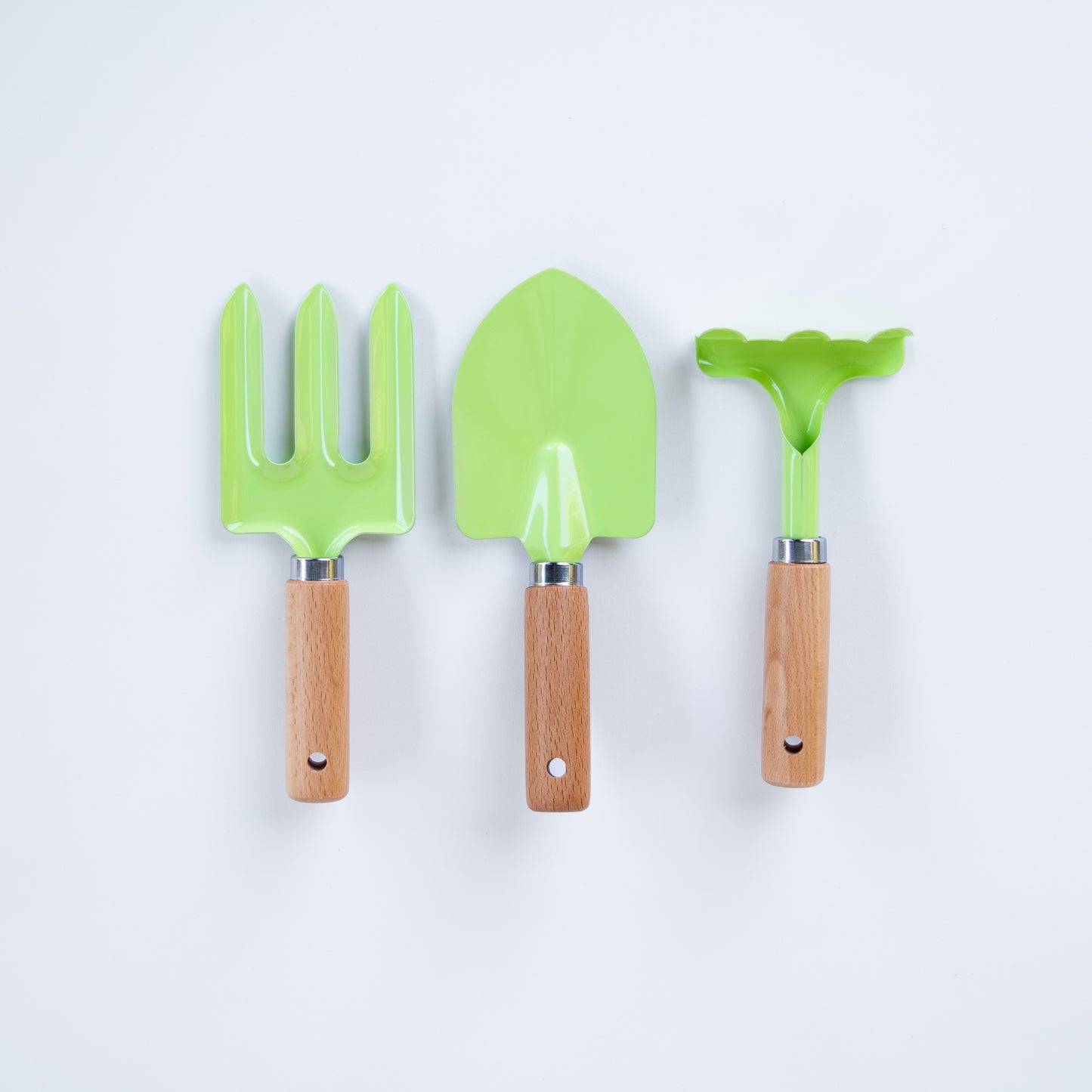 סט כלי גינון לילדים - 3 חלקים עם ידיות עץ