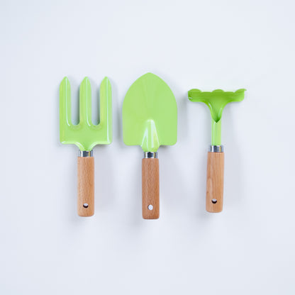 סט כלי גינון לילדים - 3 חלקים עם ידיות עץ
