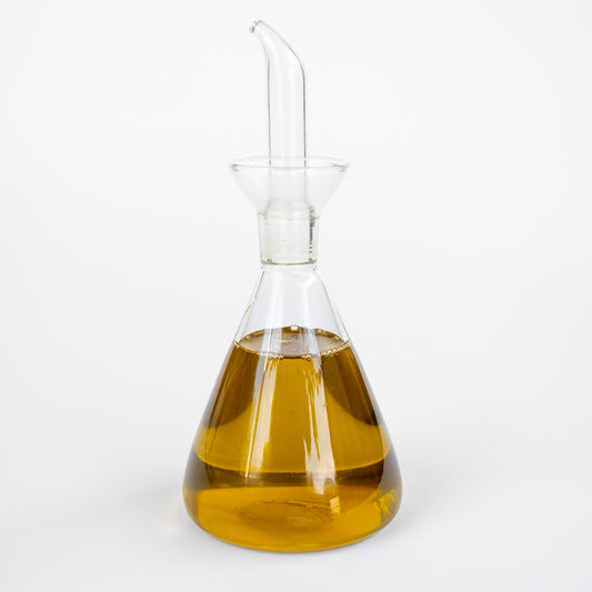 בקבוק זכוכית למזיגת שמן – דגם משולש 220 מ״ל