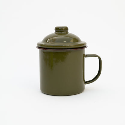 כוס אמייל ירוק זית עם מכסה