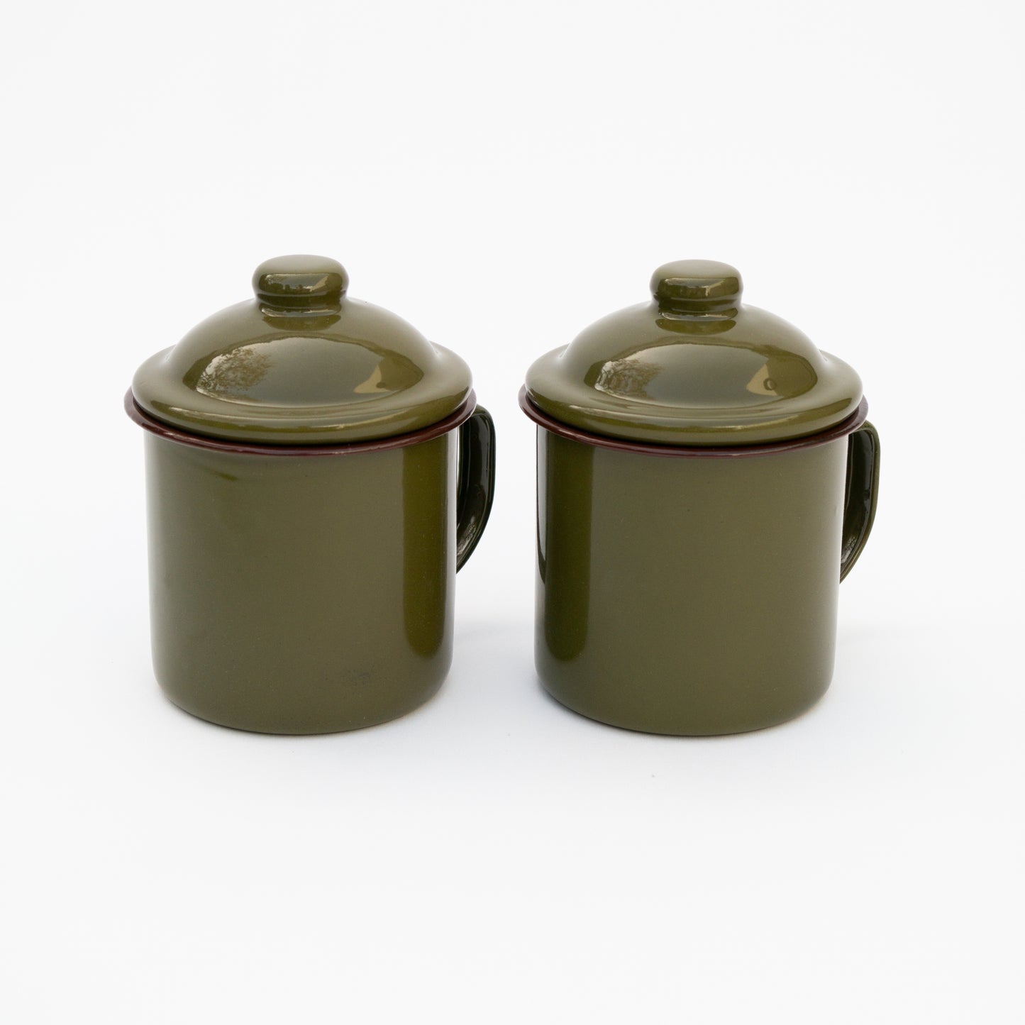 כוס אמייל ירוק זית עם מכסה