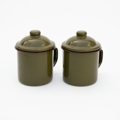 כוס אמייל ירוק זית עם מכסה