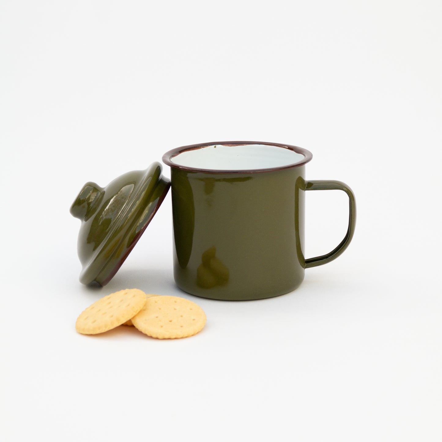 כוס אמייל ירוק זית עם מכסה