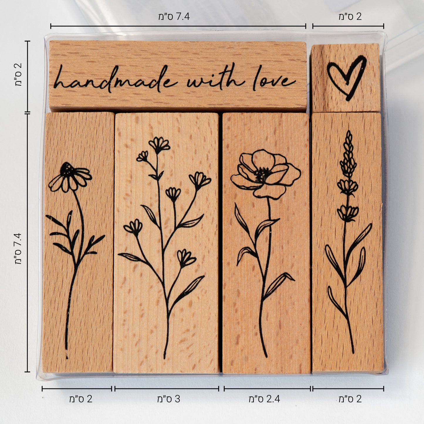 סט 6 חותמות גומי ועץ פרחוניות