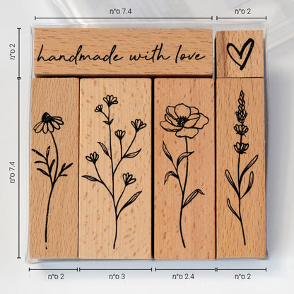 סט 6 חותמות גומי ועץ פרחוניות